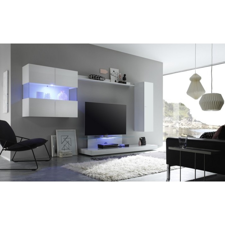 Conjunto mueble TV MILANO blanco lacado 340 cm