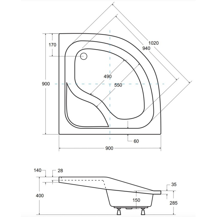 Receveur de douche OLIVER I semi-circulaire 80x80 cm et 90x90 cm blanc Receveur de douche OLIVER I semi-circulaire 80x80 cm et 90x90 cm blanc