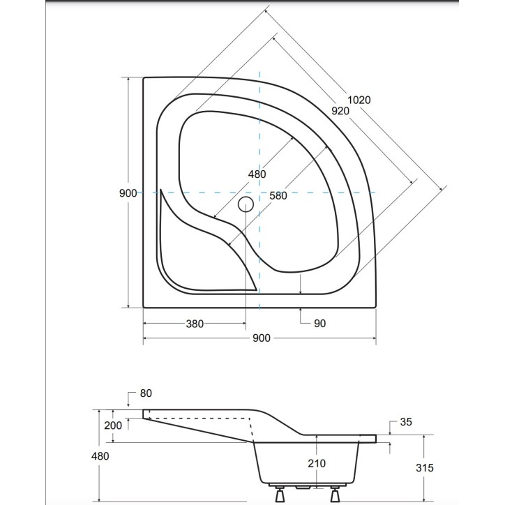 Receveur de douche OLIVER II semi-circulaire 80x80 cm et 90x90 cm blanc Receveur de douche OLIVER II semi-circulaire 80x80 cm et 90x90 cm blanc