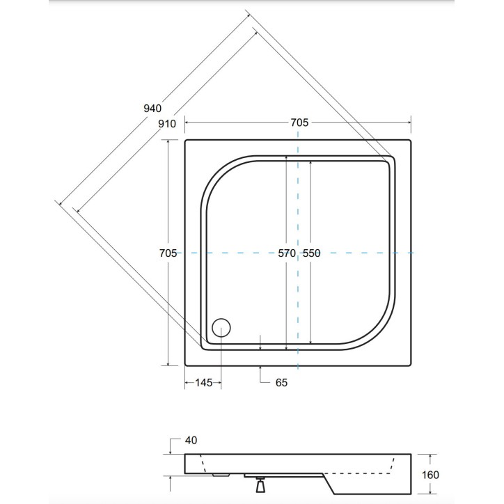 Receveur de douche OSKAR carré 70x70 cm et 90x90 cm blanc