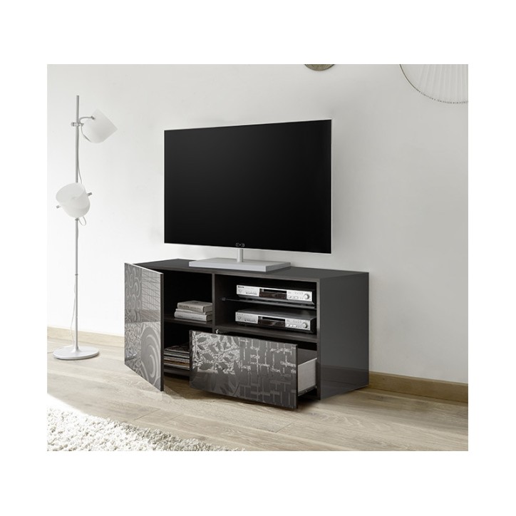 Meuble TV MIREL anthracite 1 porte, 1 tiroir