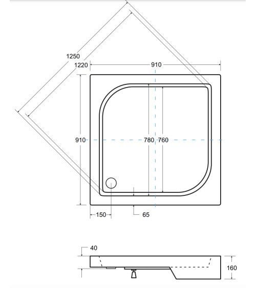 Receveur de douche OSKAR carré 70x70 cm et 90x90 cm blanc