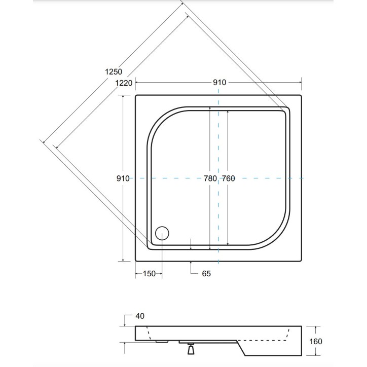Receveur de douche OSKAR carré 70x70 cm et 90x90 cm blanc