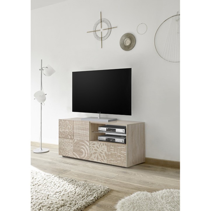 Meuble TV MIREL chêne 1 porte, 1 tiroir 122 cm