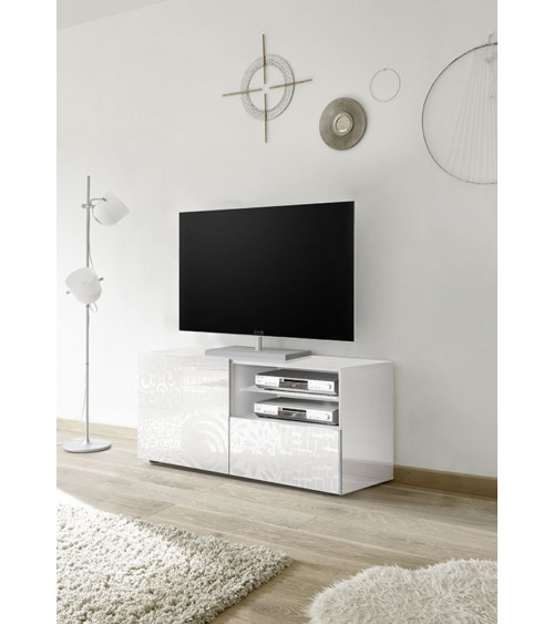 Mueble TV 1 puerta y 1 cajón MIREL blanco lacado 122 cm