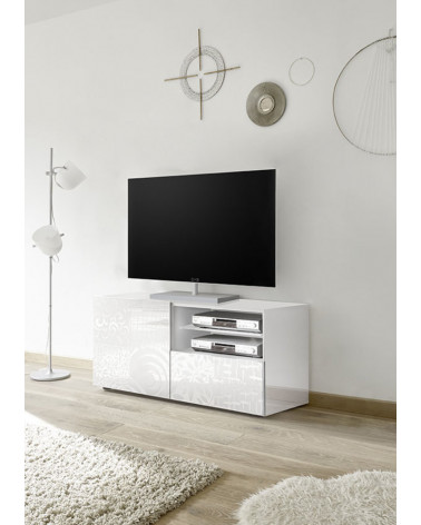 Mueble TV 1 puerta y 1 cajón MIREL blanco lacado 122 cm