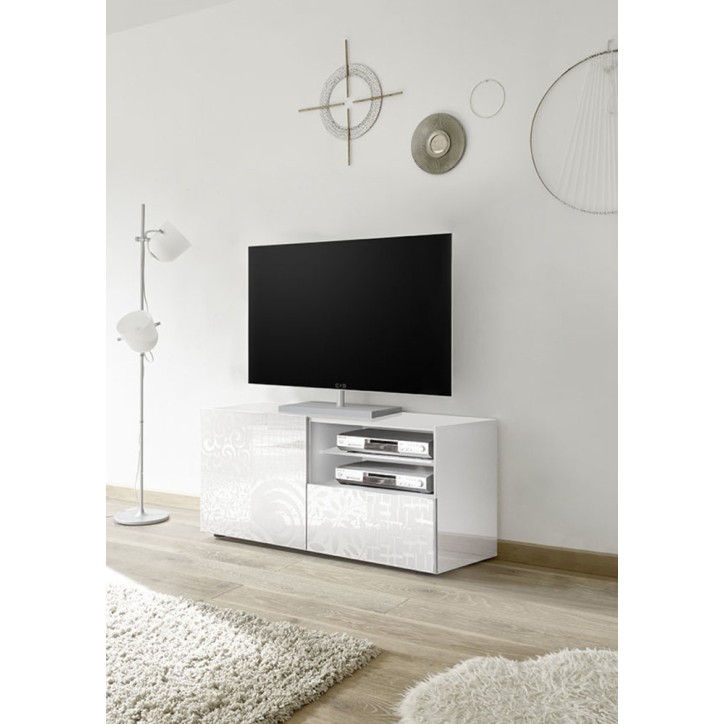 Meuble TV MIREL Blanc 1 porte, 1 tiroir