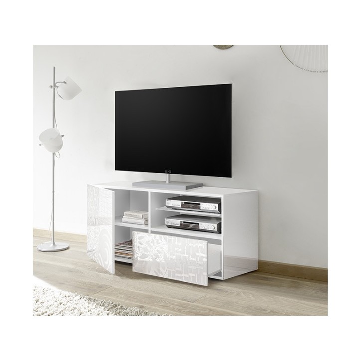 Meuble TV MIREL Blanc 1 porte, 1 tiroir