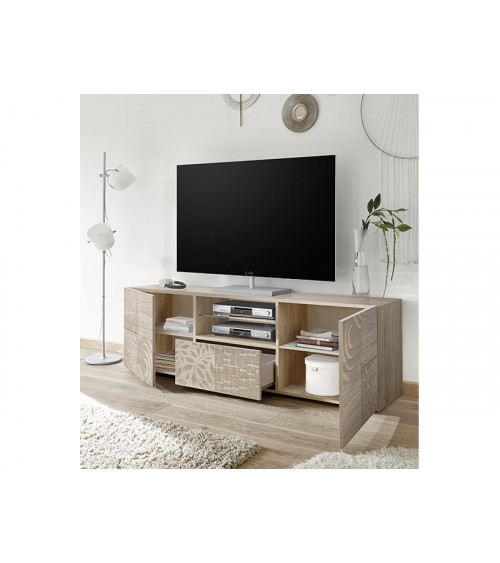 Mueble TV 2 puertas 1 cajón MIREL roble lacado 181 cm