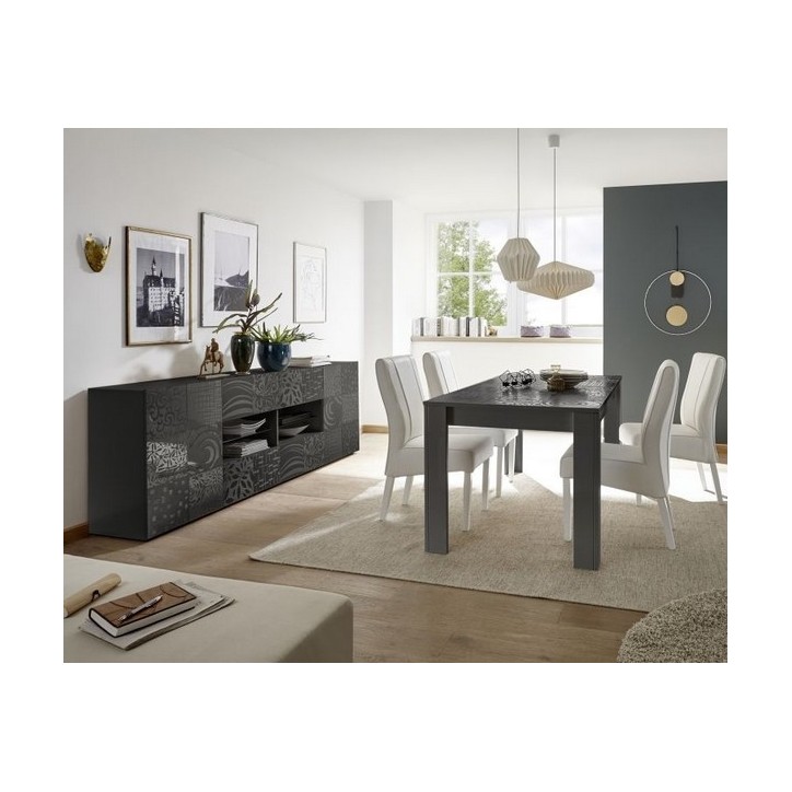 MIREL dressoir antraciet 2 deuren 4 laden 241cm