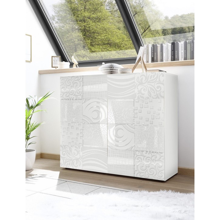 MIREL Credenza a 2 ante in bianco 121 cm