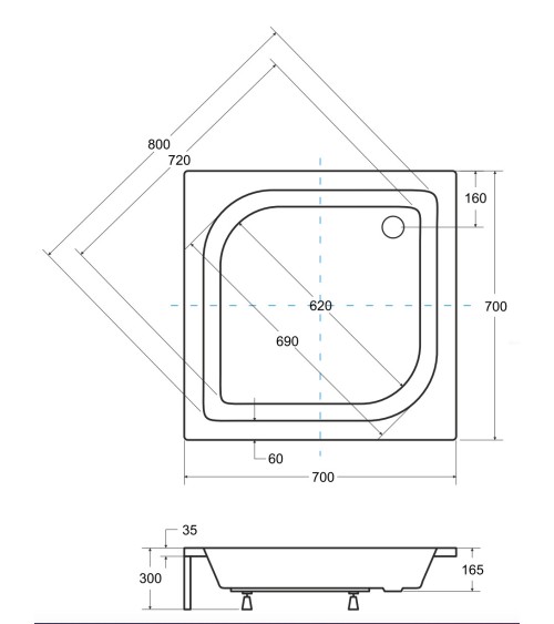 Receveur de douche ARES carré 70x70/80x80/90x90 cm blanc