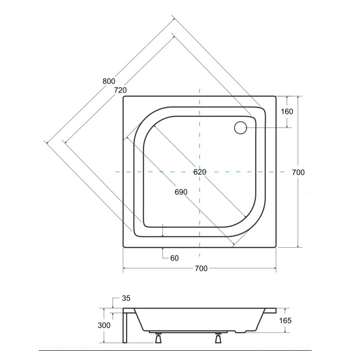 Receveur de douche ARES carré 70x70/80x80/90x90 cm blanc