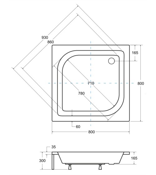 Receveur de douche ARES carré 70x70/80x80/90x90 cm blanc