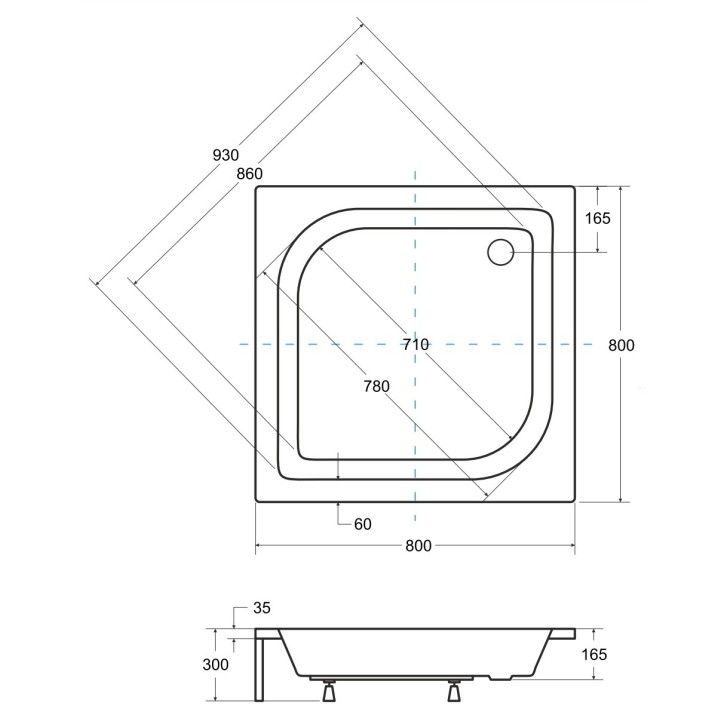 Receveur de douche ARES carré 70x70/80x80/90x90 cm blanc