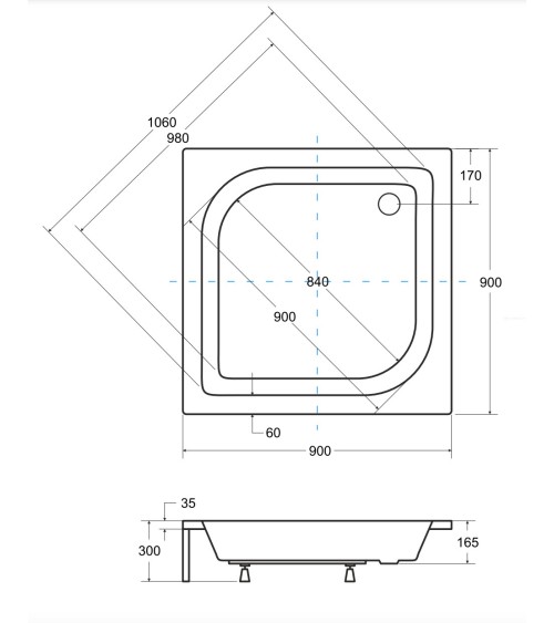 Receveur de douche ARES carré 70x70/80x80/90x90 cm blanc