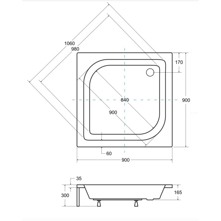 Receveur de douche ARES carré 70x70/80x80/90x90 cm blanc