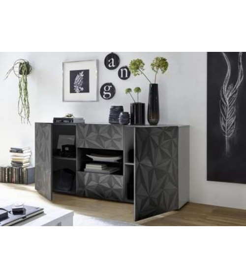 LUTHER Antraciet dressoir 2 deuren 2 laden 181x84x42 cm