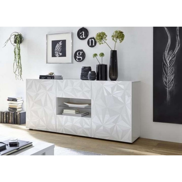 Buffet LUTHER en blanc 2 portes 2 tiroirs 181x84x42 cm