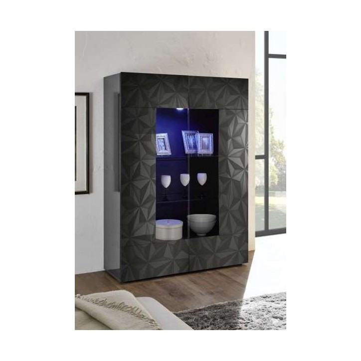 LUTHER 2-deurs vitrinekast, antraciet 121x166 cm