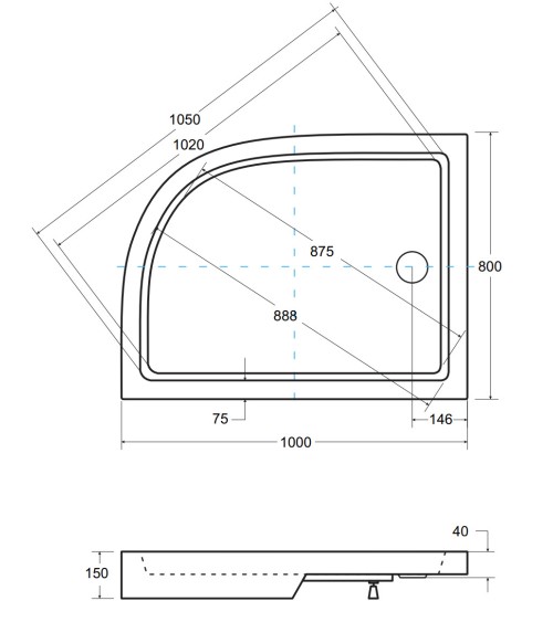 Receveur de douche SATURN asymétrique côté gauche 100x80 cm et 120x90 cm blanc