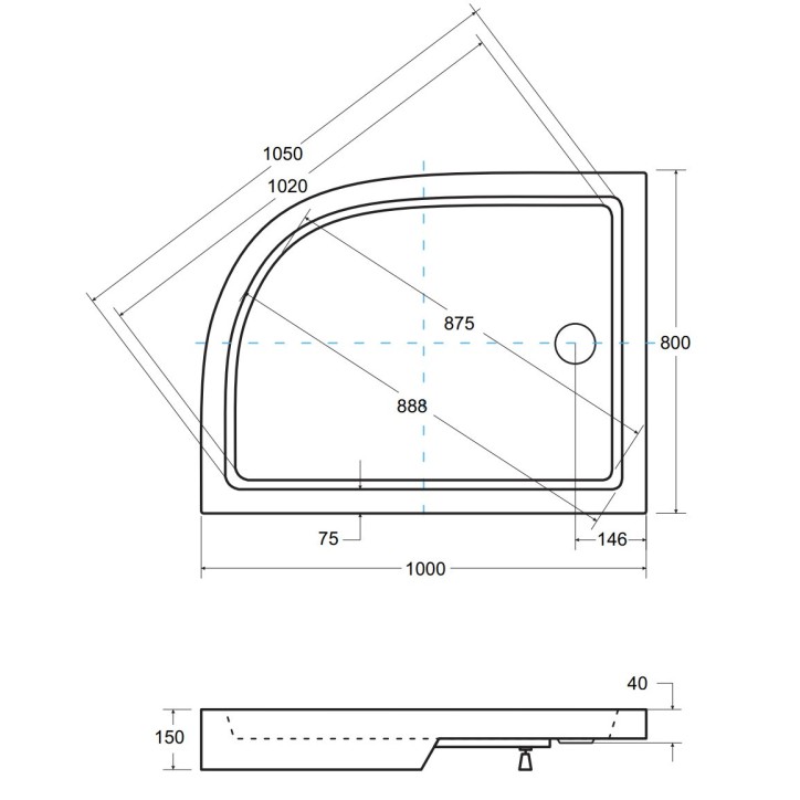 Receveur de douche SATURN asymétrique côté gauche 100x80 cm et 120x90 cm blanc