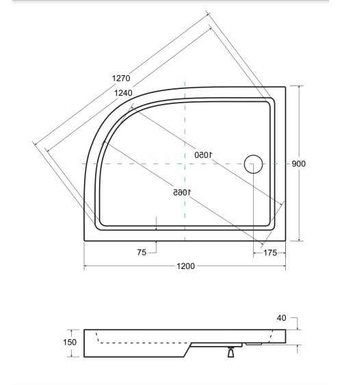 Receveur de douche SATURN asymétrique côté gauche 100x80 cm et 120x90 cm blanc