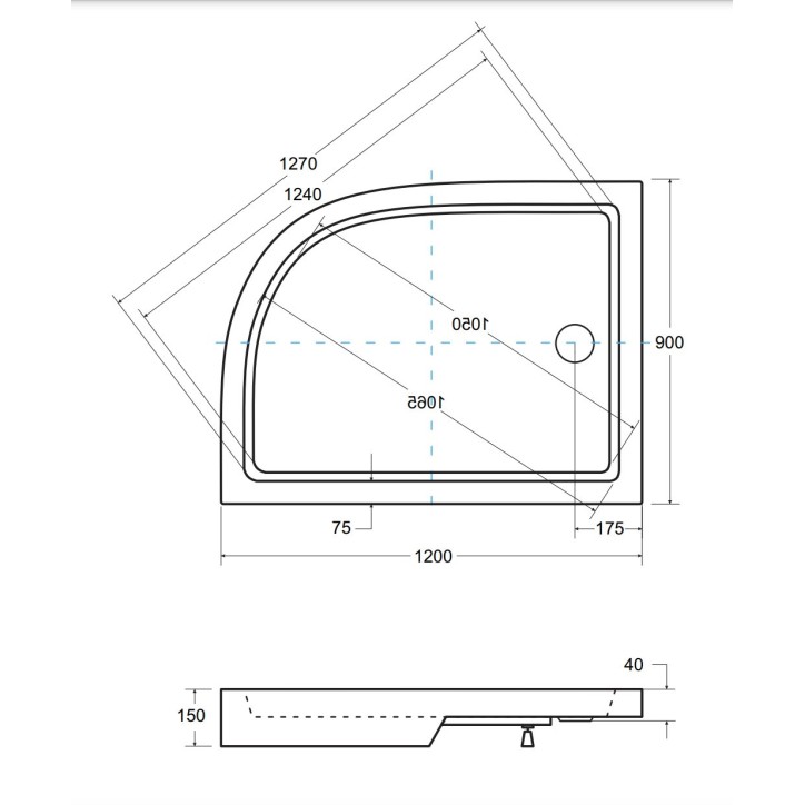 Receveur de douche SATURN asymétrique côté gauche 100x80 cm et 120x90 cm blanc