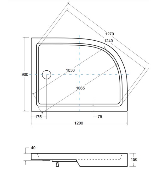 Receveur de douche SATURN asymétrique côté droit 100x80 cm et 120x90 cm blanc