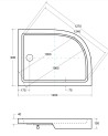 Receveur de douche SATURN asymétrique côté droit 100x80 cm et 120x90 cm blanc