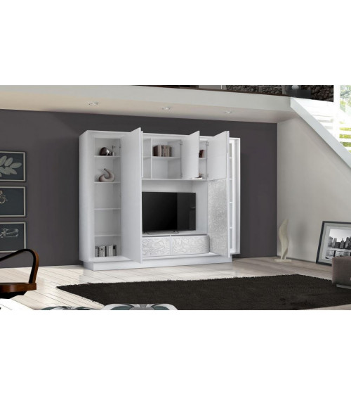 Ensemble meuble TV COLGAR Flor blanc sérigraphié 240 cm