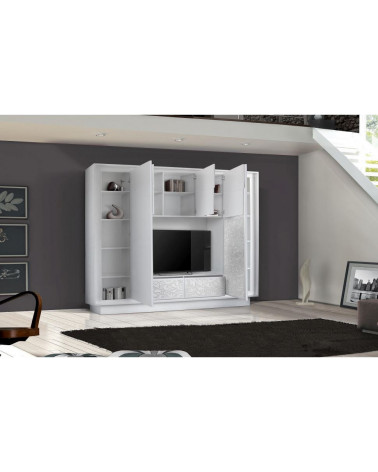 Ensemble meuble TV COLGAR Flor blanc sérigraphié 240 cm