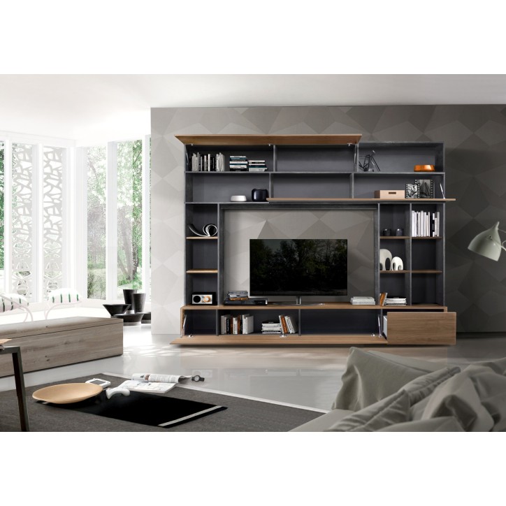 Conjunto mueble TV GEORGIO gris y nogal 277 cm