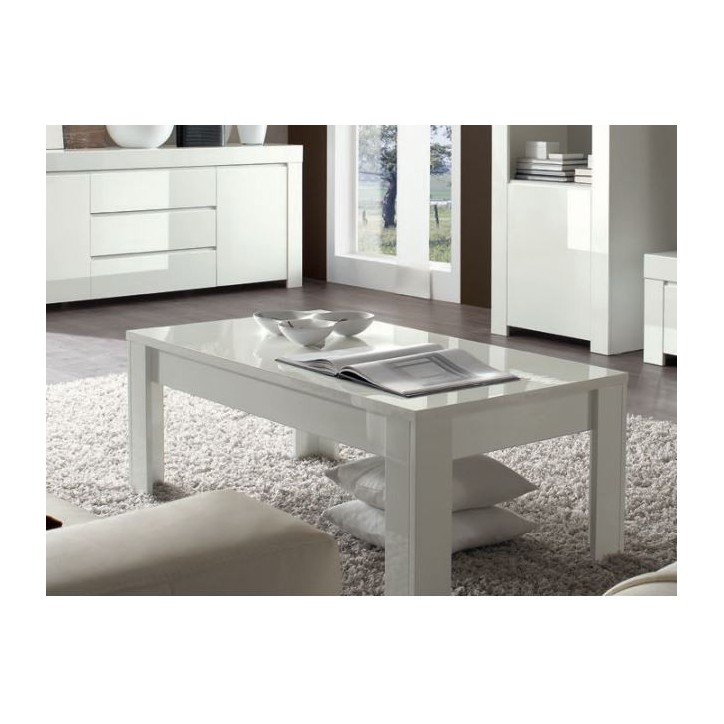 Table basse LAZARRO 122 cm blanc laqué