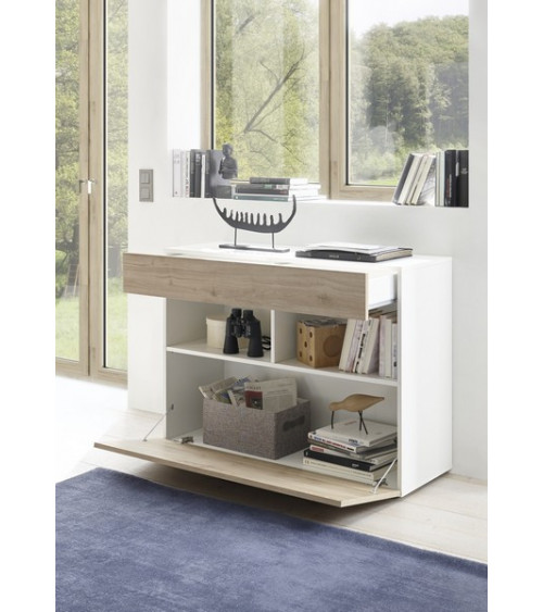 Aparador 1 cajón, 1 puerta y 2 nichos SOPRANO blanco y roble 111 x 82 cm