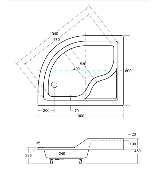 Receveur de douche MAXY asymétrique côté gauche 100x80 cm et 120x85 cm blanc