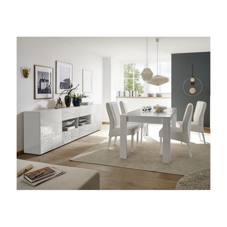 MIREL Credenza bianca 2 ante 4 cassetti 241 cm