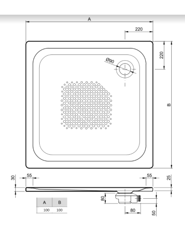 Receveur de douche acier émaillé SLIM 100x100x3 cm NOIR