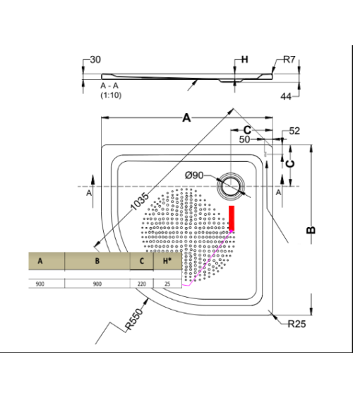Receveur de douche acier émaillé SLIM 1/4 rond 90x90 cm blanc