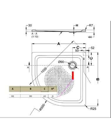 Receveur de douche acier émaillé SLIM 1/4 rond 90x90 cm blanc