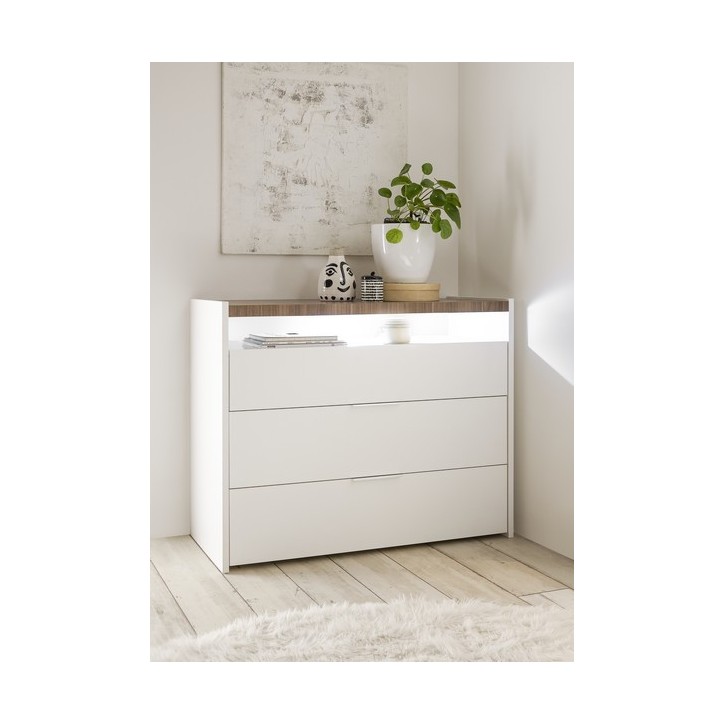Chambre complète AMALTI blanc et chêne lit 160x200 cm avec coffre de rangement Chambre complète AMALTI blanc et chêne lit 160x200 cm avec coffre de rangement