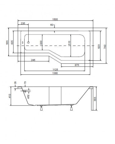 MATIK II vasca da bagno asimmetrica destra 150 /170 x 75 cm