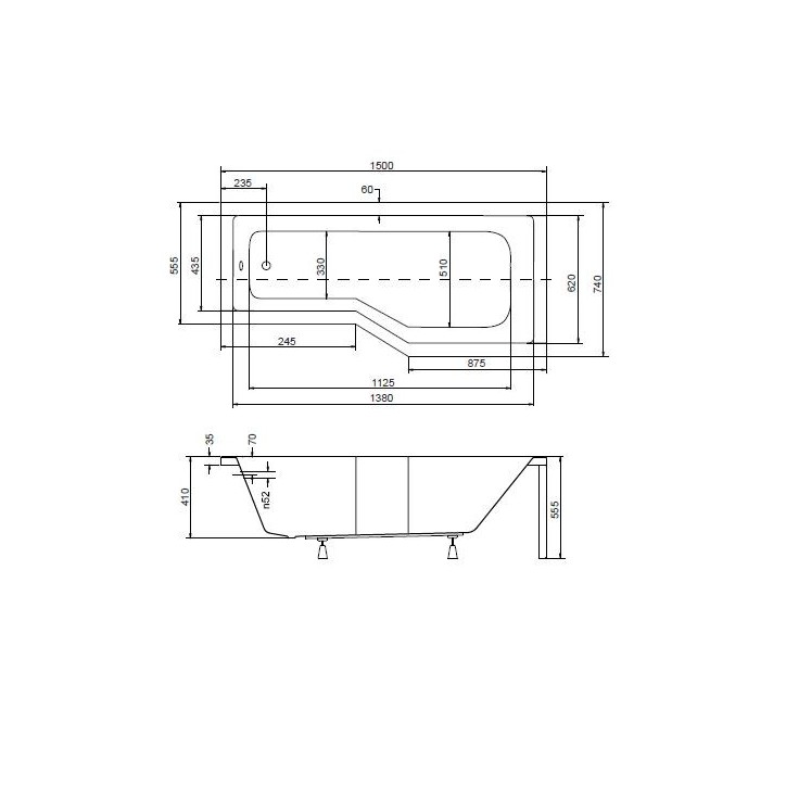MATIK II asymmetrisch bad 150/170 x 75 cm, RECHTS