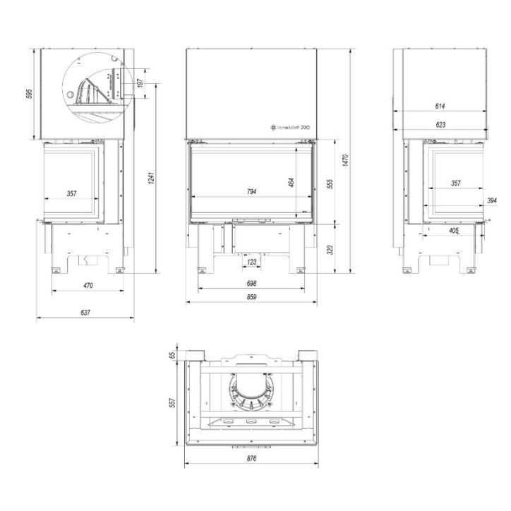 Inzethaard hout 3 glaszijden, schuifdeur, 10 kW NOLWENN