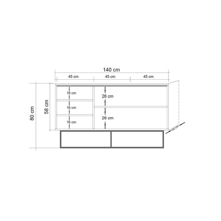Buffet QUANTUM 3 portes 140 cm chêne