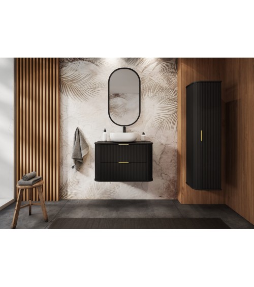 Meuble de salle de bain sous vasque avec colonne - Elégance Noir