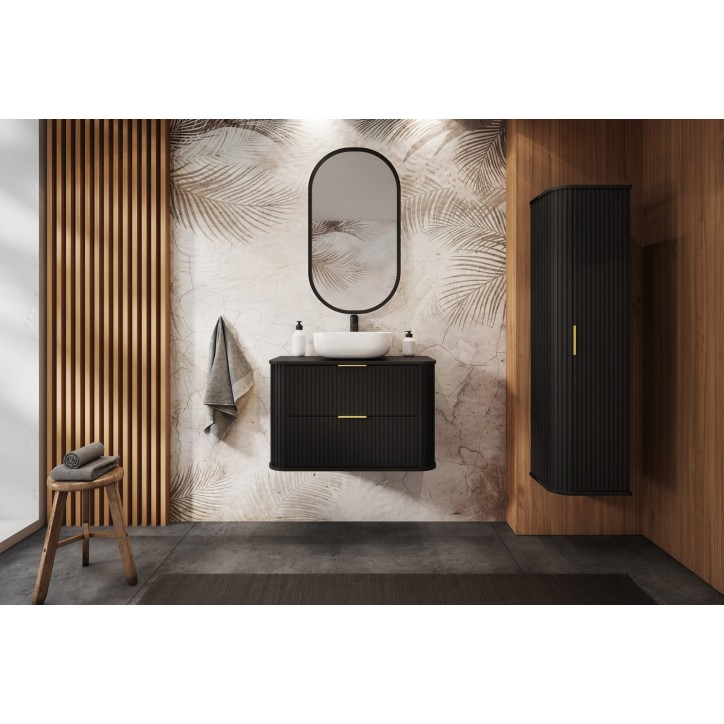 Meuble de salle de bain sous vasque avec colonne - Elégance Noir