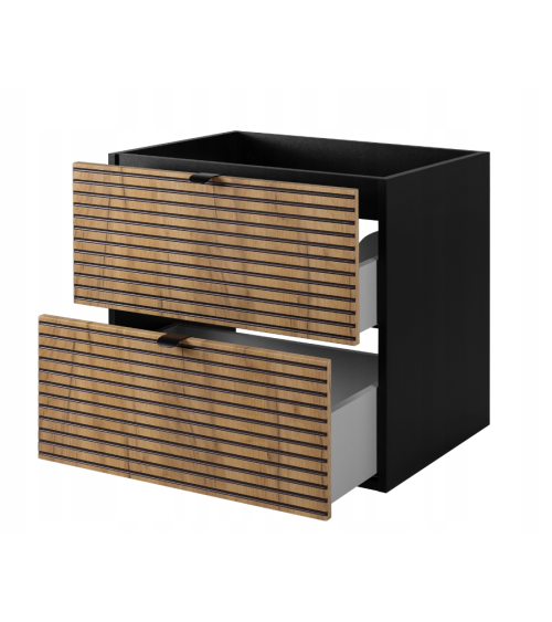 Meuble de salle de bain sous vasque avec colonne - Grenier chêne artisanal doré