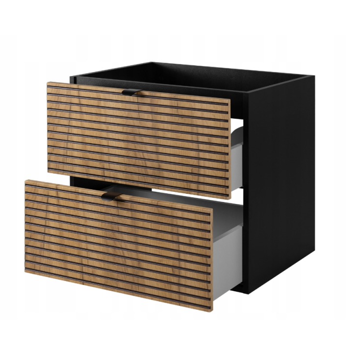 Meuble de salle de bain sous vasque avec colonne - Grenier chêne artisanal doré