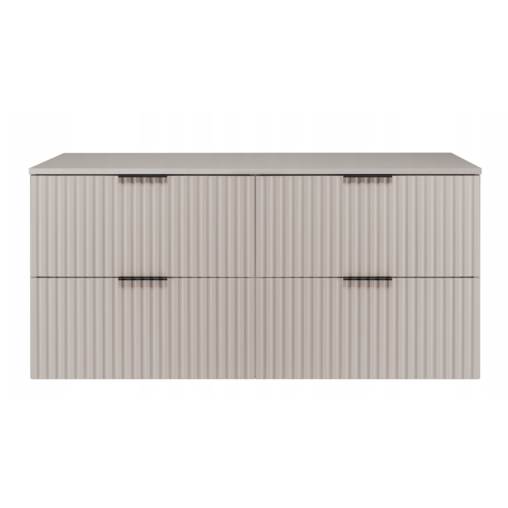 Meuble de salle de bain sous double vasque avec colonne - Flow crème